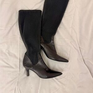 Stiletto Stretchy & Leather Knee High Black Women's Boots